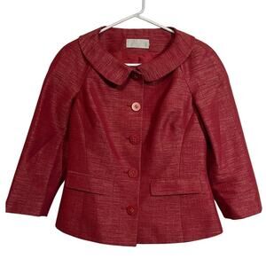 Badgley Mischka Womens Red Cropped Jacket Peter Pan Collar Structured Blazer S